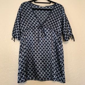 Blue Bubble Print Long Tunic Blouse